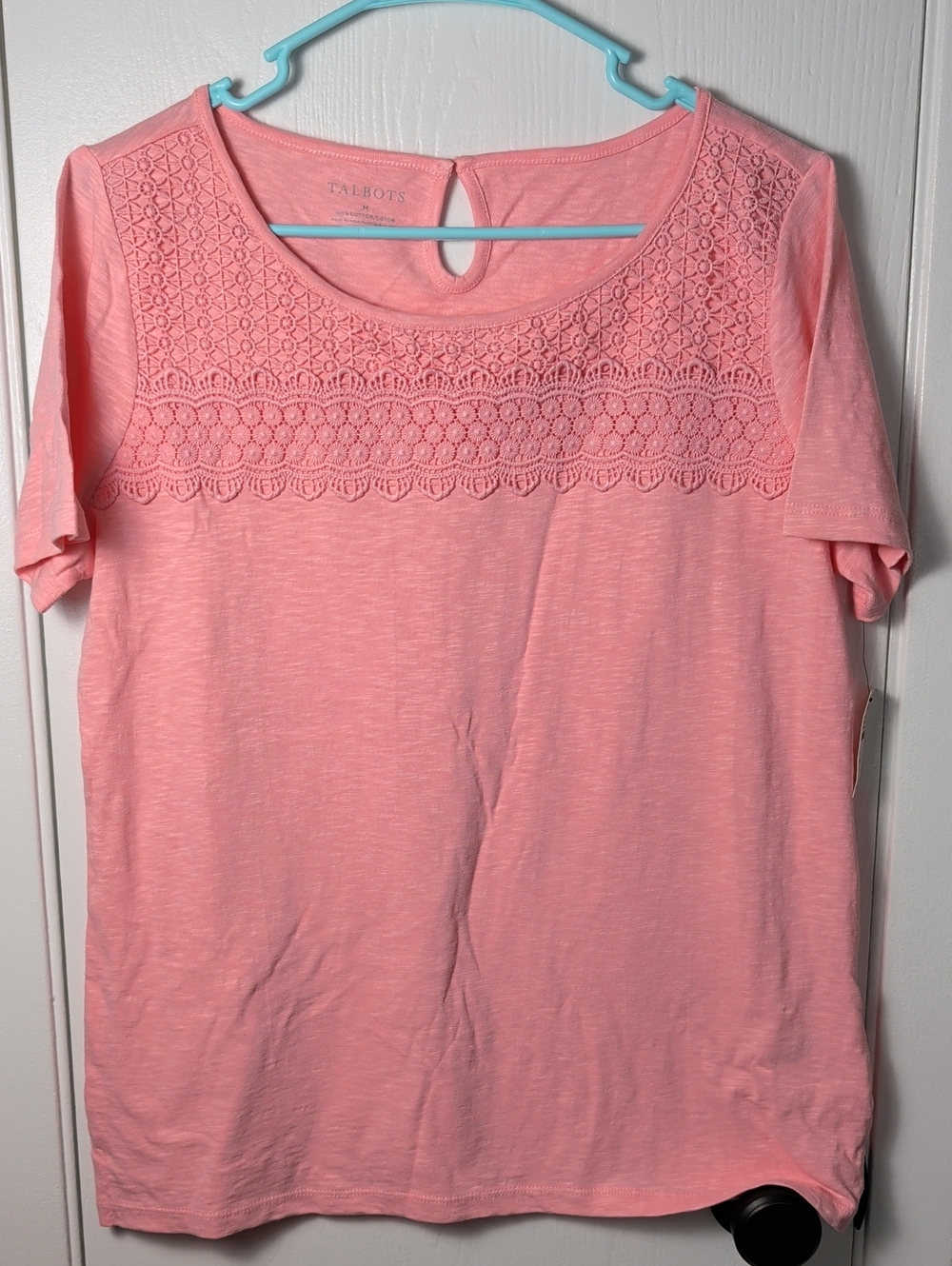Talbots NWT Medium T-shirt Lace Decor M Ladies Pink Blouse